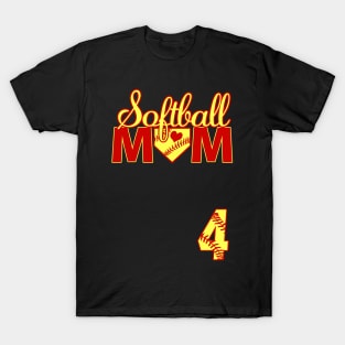 Softball Mom #4 Jersey Favorite Player Biggest Fan Heart Four T-Shirt